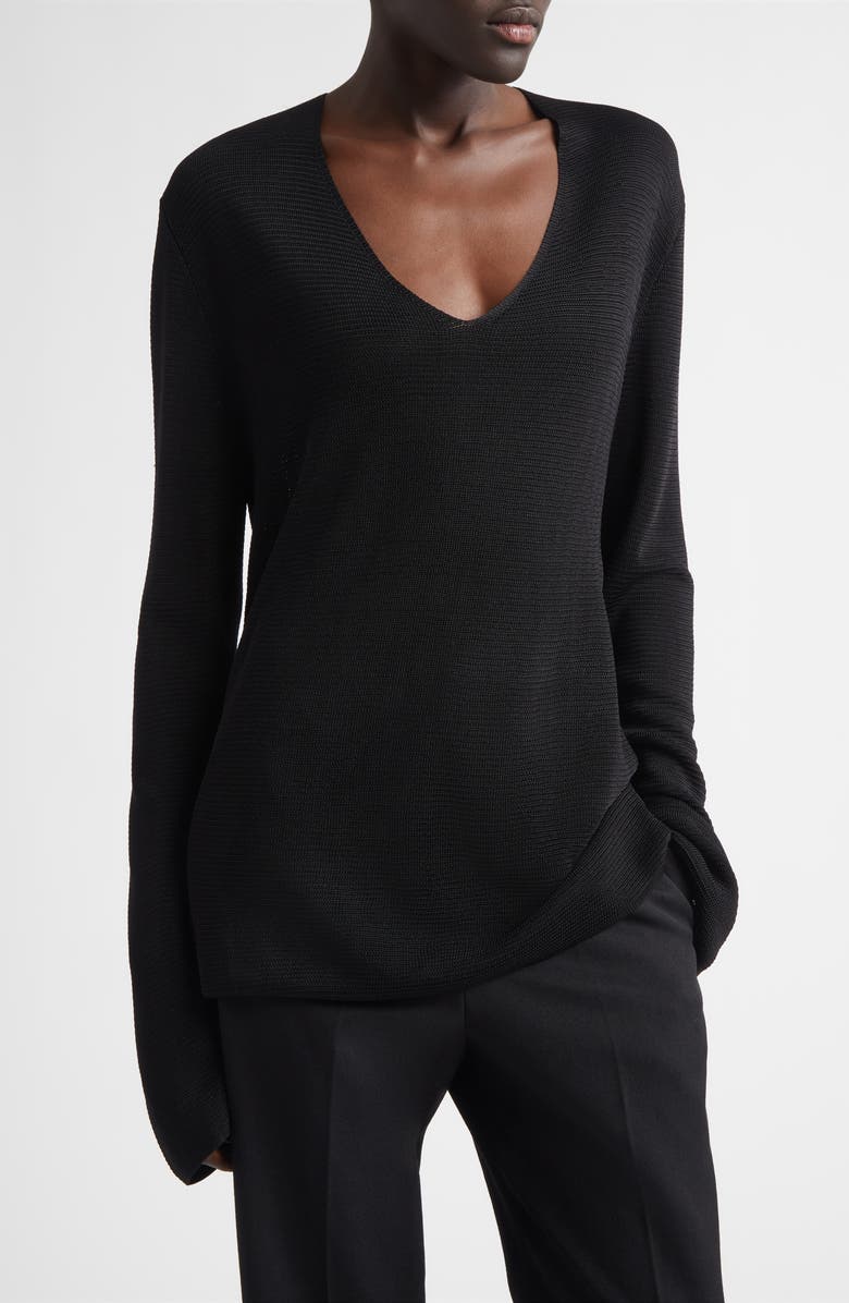 LOULOU DE SAISON Saya V-Neck Sweater, Main, color, Black