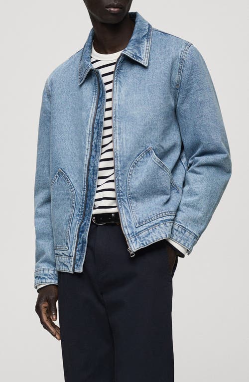 Mango Lined Zip Denim Jacket In Medium Blue