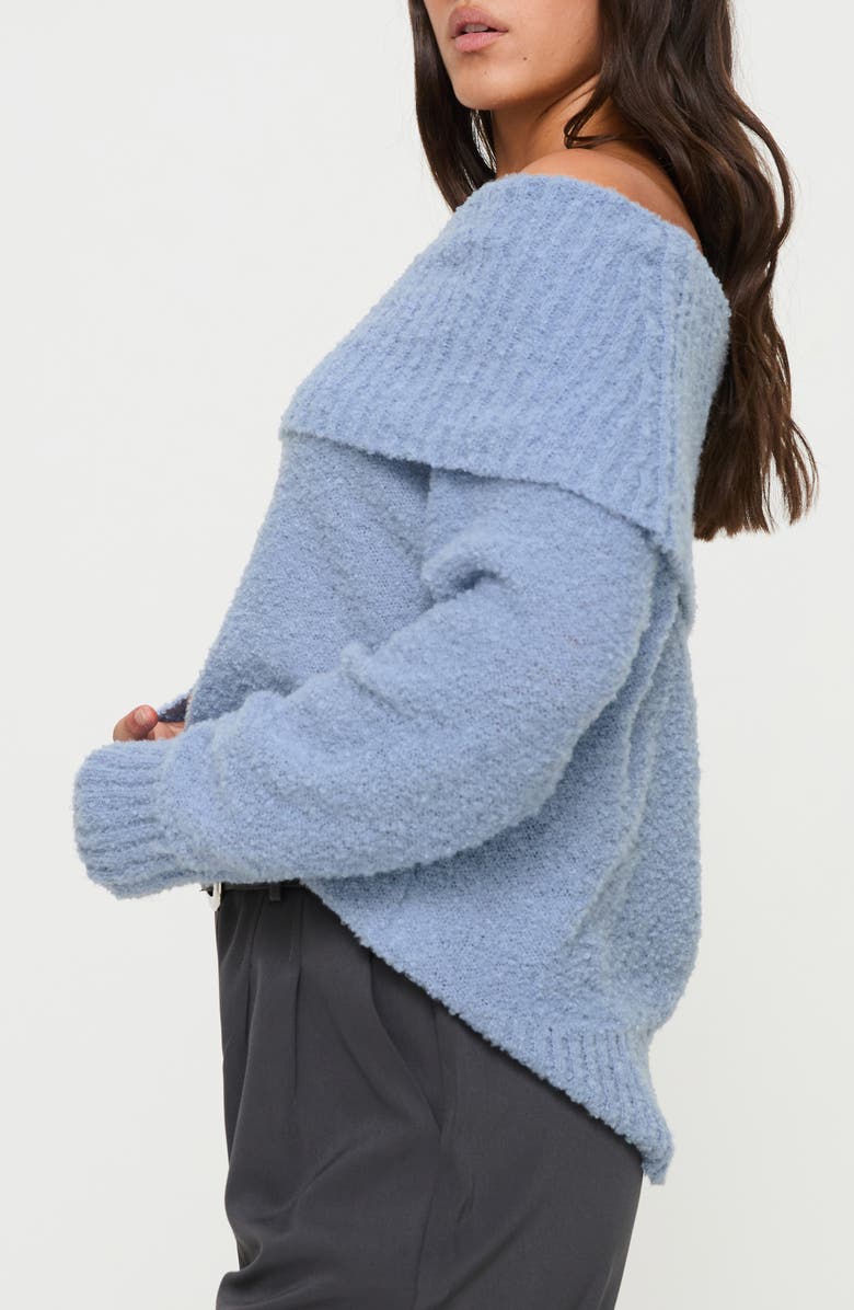 Princess Polly Parkley Off the Shoulder Bouclé Sweater, Alternate, color, Blue