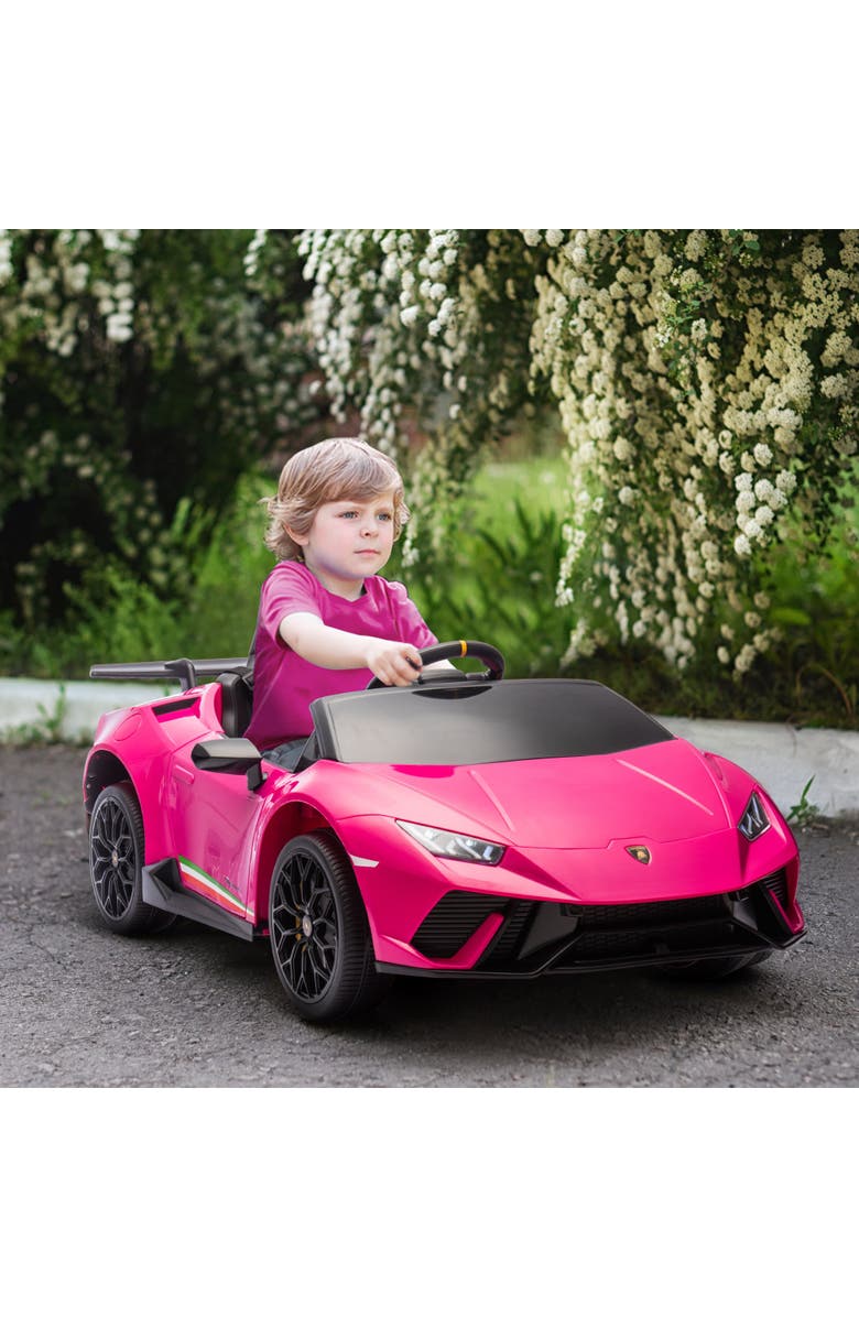 Qaba 12V Lamborghini Huracan Kids Electric Car with Parent Remote Control, Spring Suspension, Alternate, color, Pink