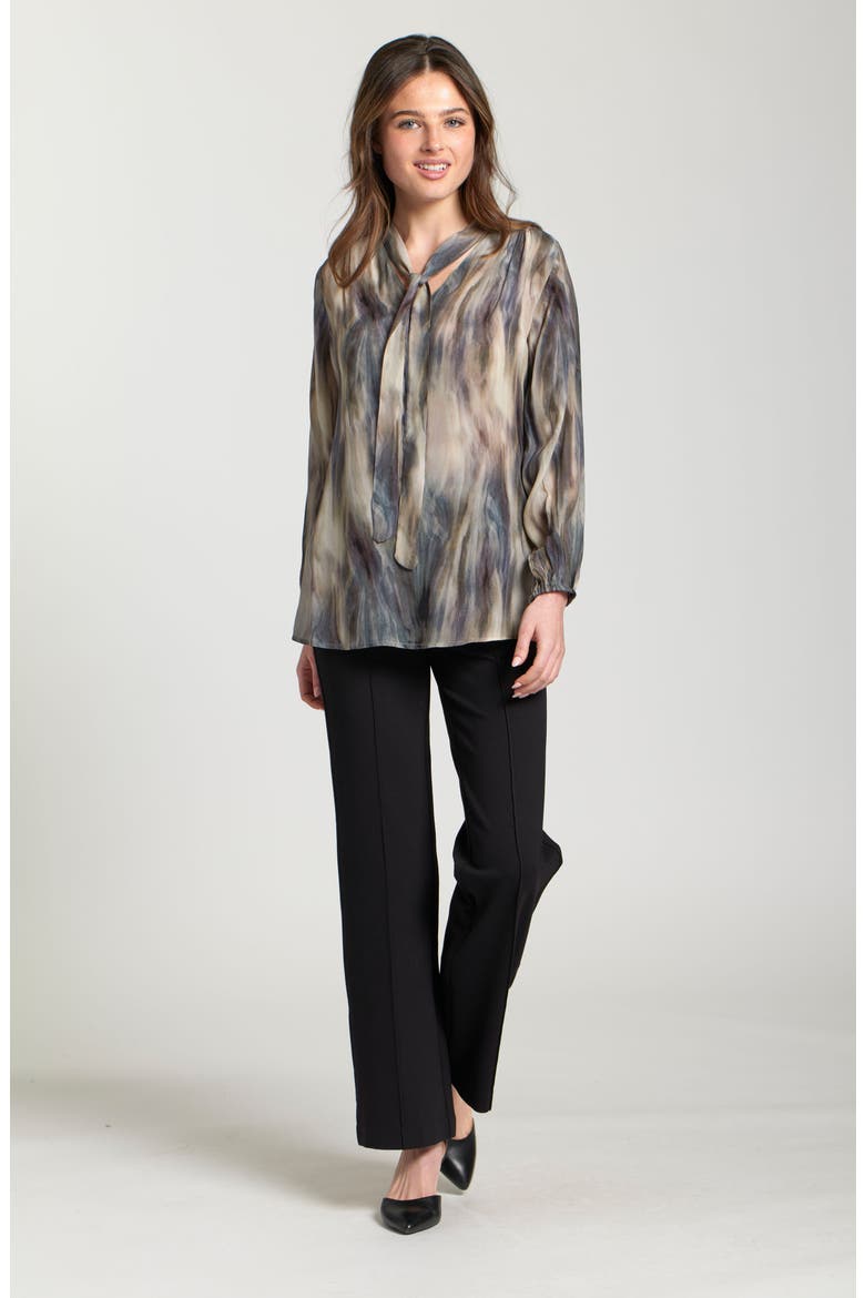 Print Tassel Tie Neck Top, Alternate, color, BROWN MULTI