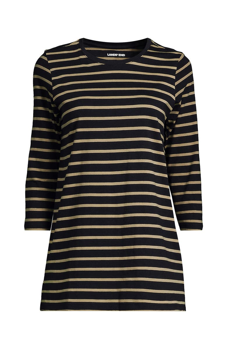 Lands' End 3/4 Sleeve Cotton Supima Tunic, Alternate, color, Black/Almond Tan Breton Stripe