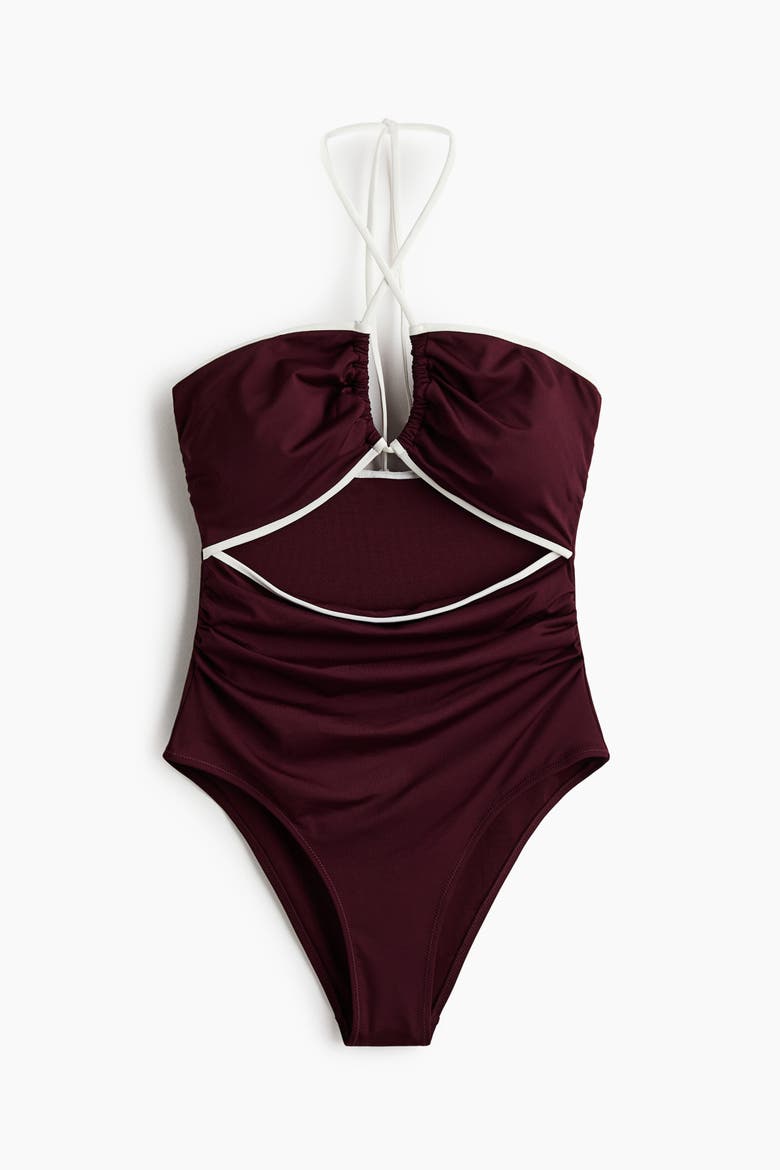Padded-cup Cut-out Swimsuit, Alternate, color, Burgundy