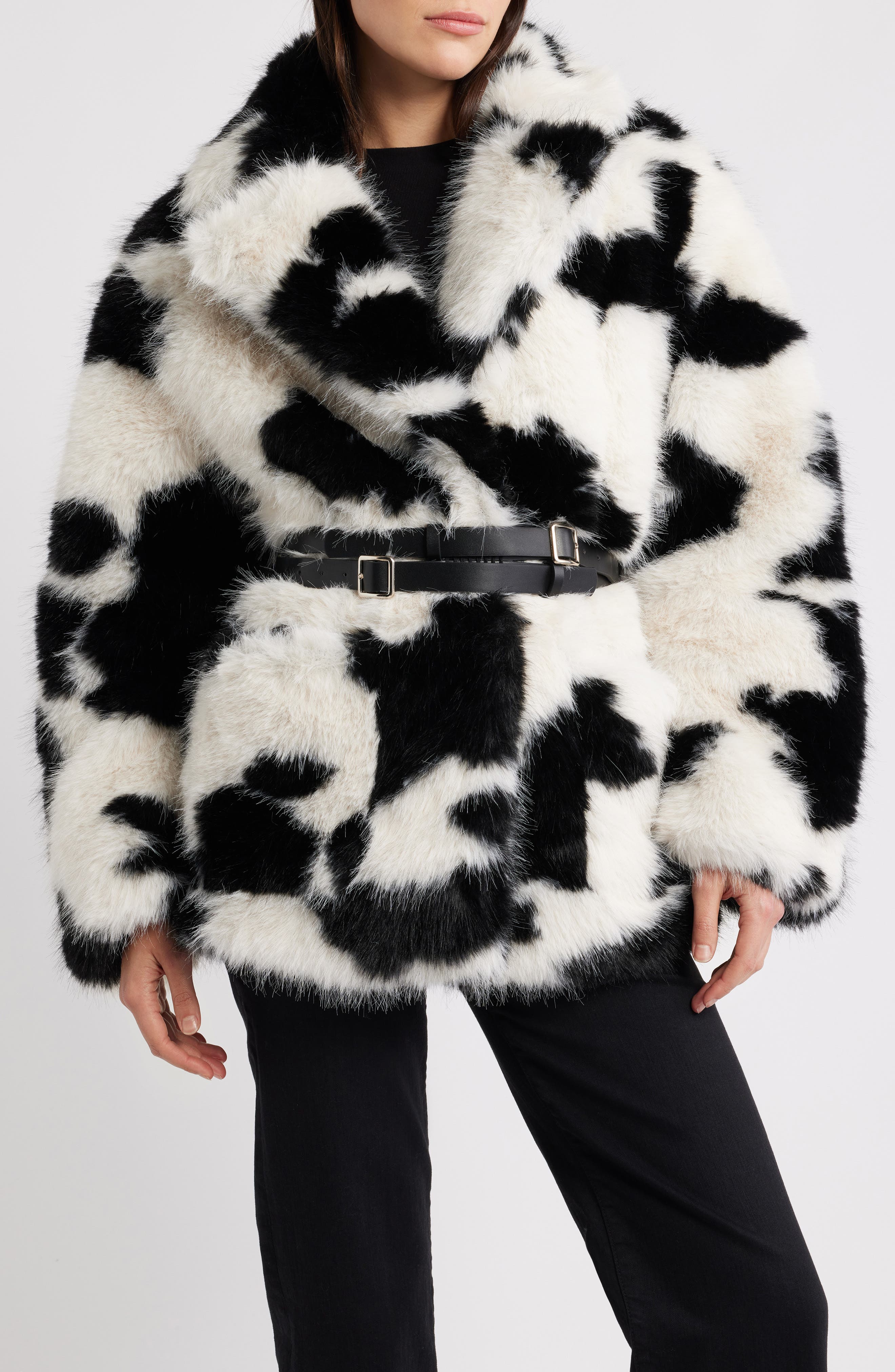 AFRM Livingstone Cow Print Faux Fur Jacket