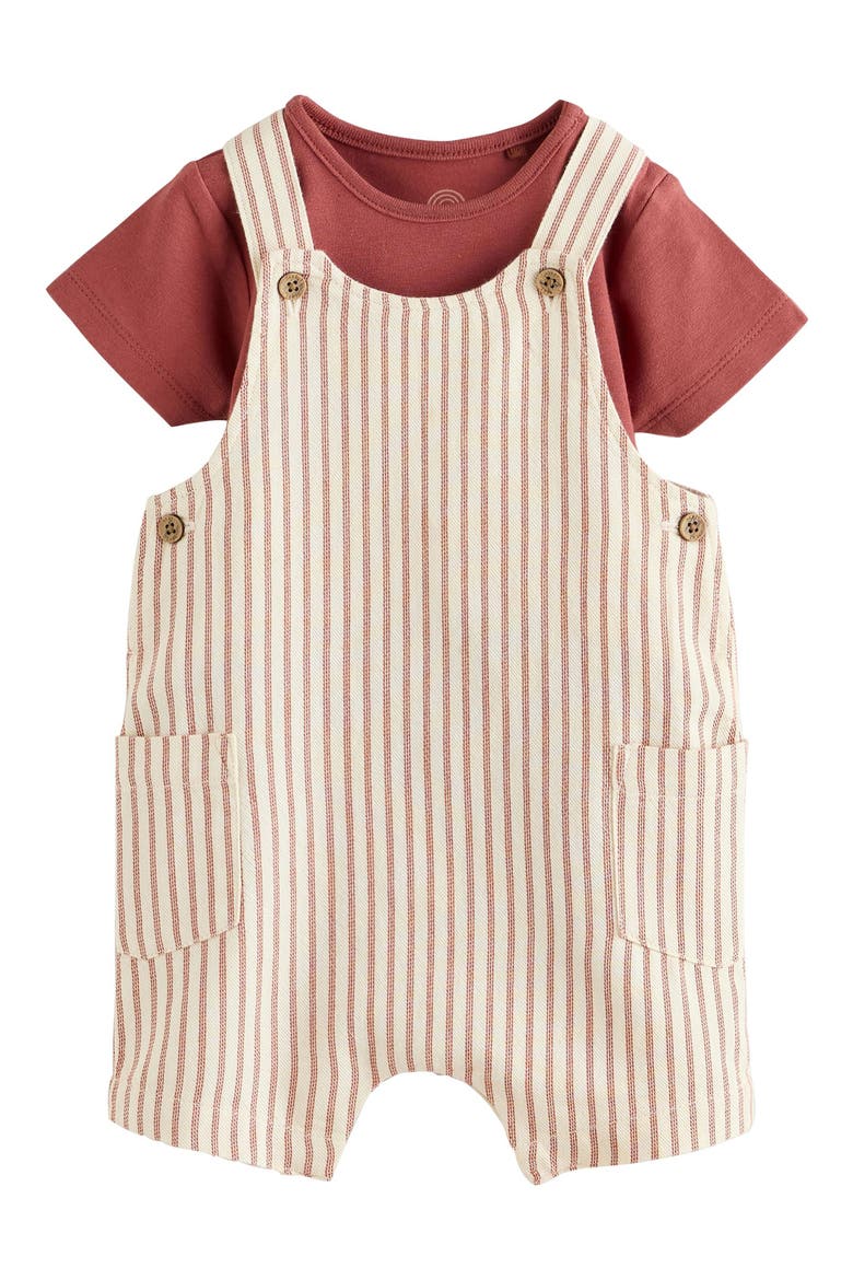Stripe Bodysuit & Romper Set, Main, color, BROWN