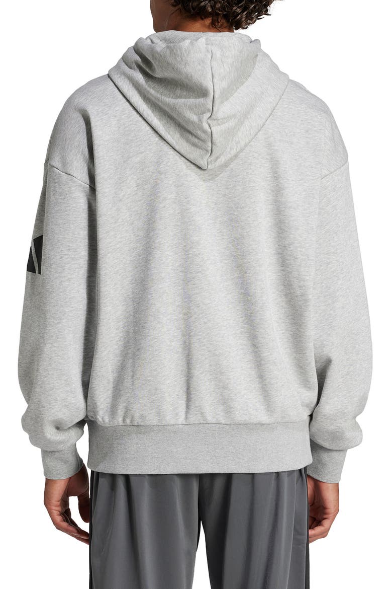 Essentials Loose 3-Bar Hoodie, Alternate, color, MEDIUM GREY HEATHER/ BLACK
