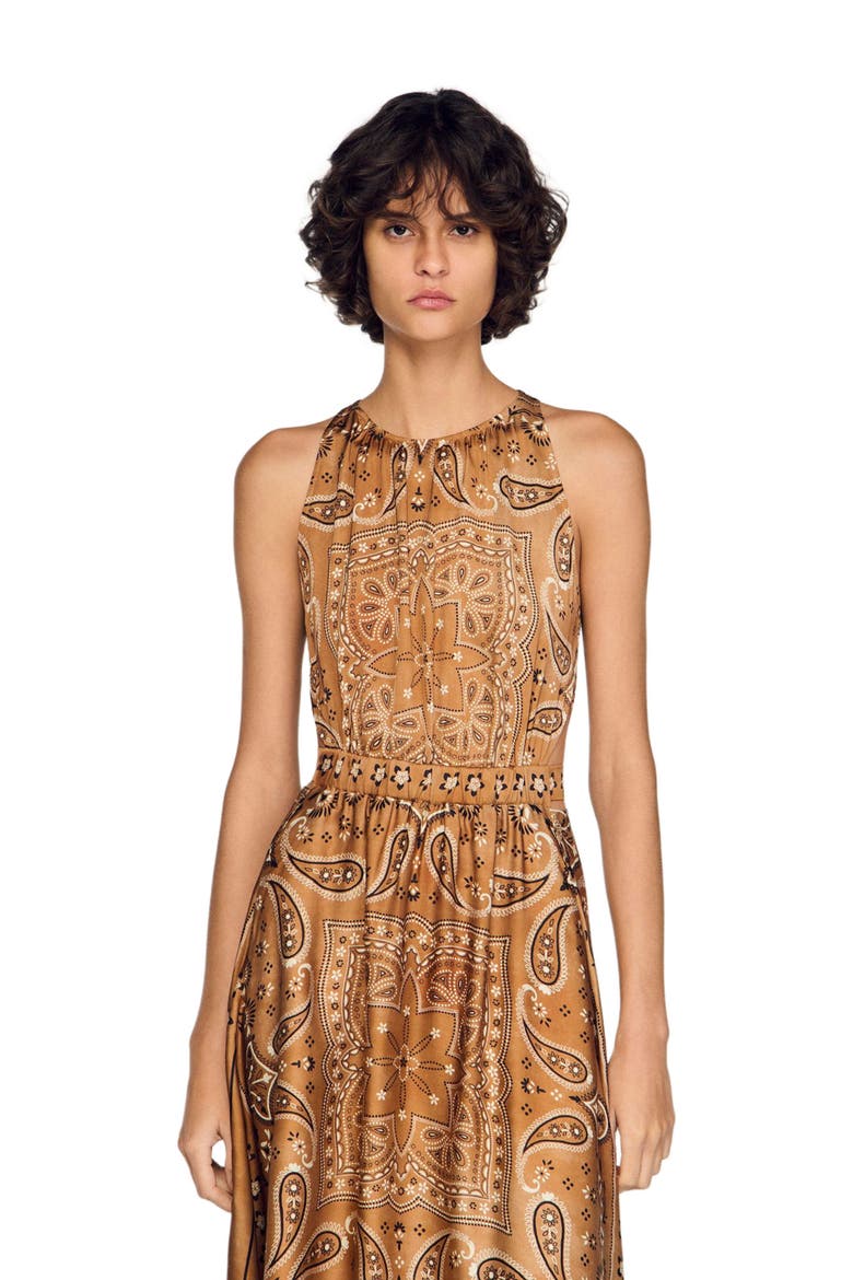 Bandana-print maxi dress, Alternate, color, Brown / black