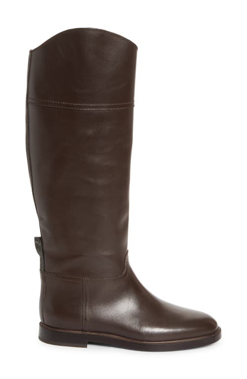 Brunello Cucinelli Monili Trim Riding Boot In Brown