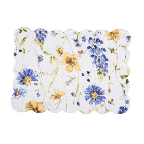 C & F Home C&f Home Lovely Blues Scalloped Quilted Placemats Set Of 6 Floral Design, 13" X 19" In Multi