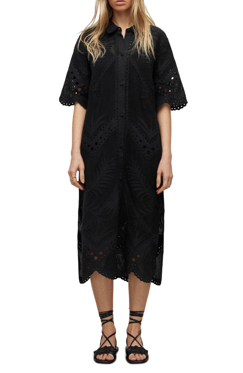 AllSaints Meria Broderie Shirtdress, Main, color, 