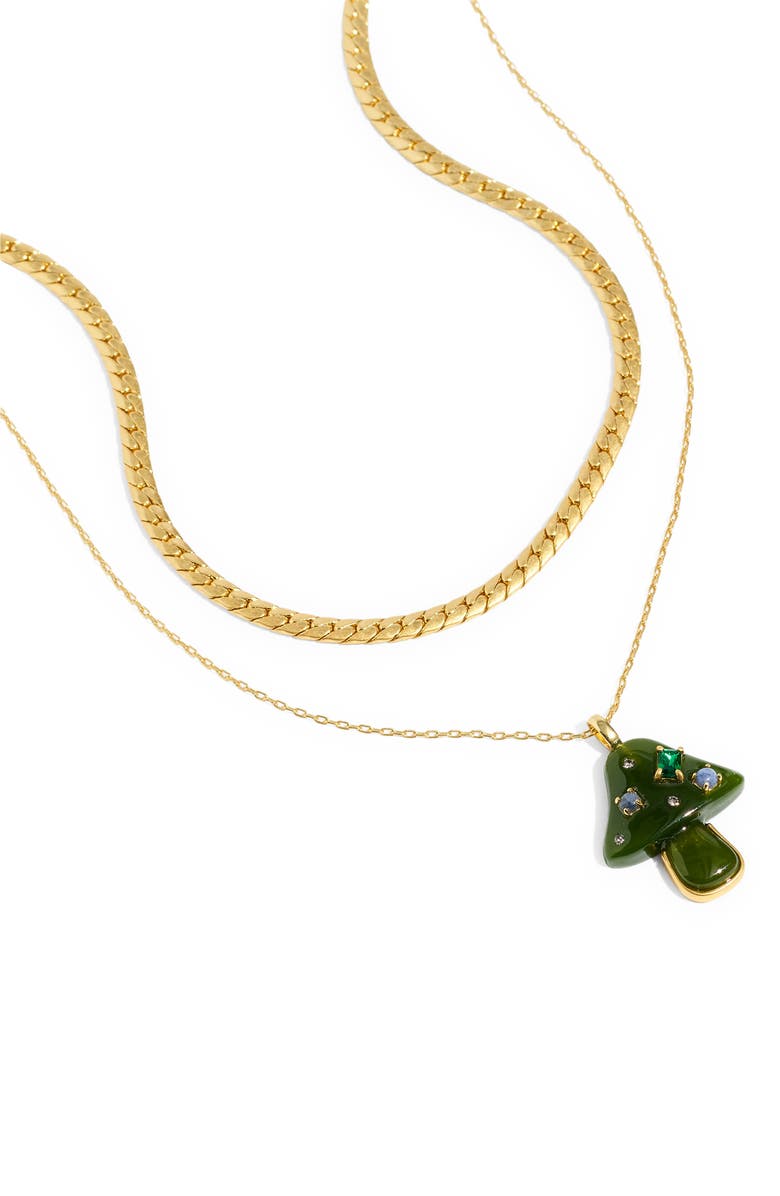 Madewell 2-Piece Mushroom Pendant Necklace Set, Alternate, color, Vintage Moss