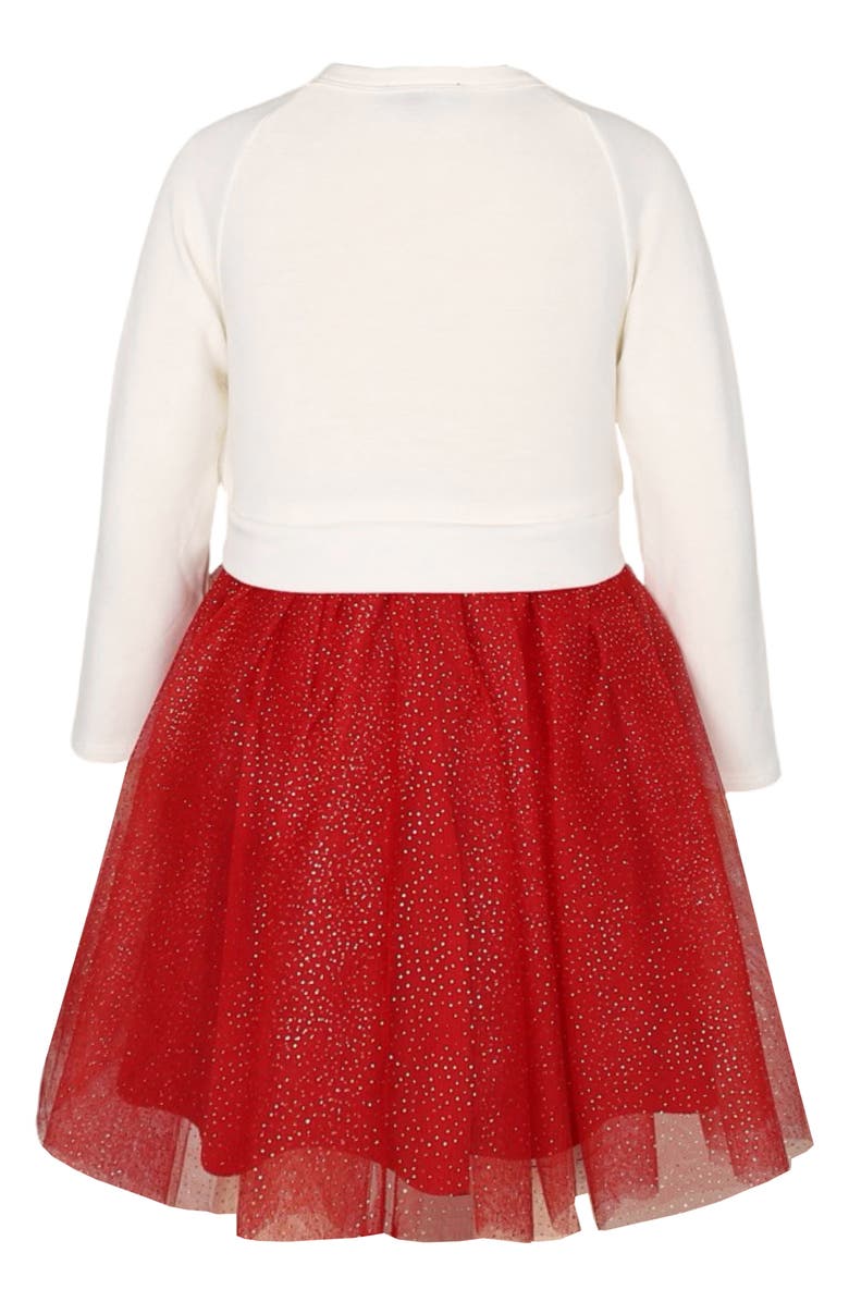 Zunie Kids' Unicorn Embroidered Long Sleeve Plissé Dress, Alternate, color, Cream/ Red