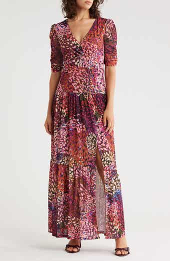 Vince Camuto Shirred Sleeve Chiffon Tiered Maxi Dress