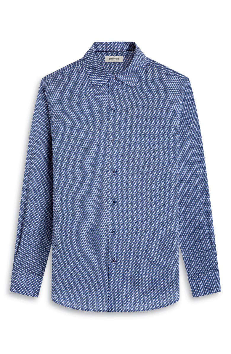 Bugatchi Axel Geo Print Shaped Fit Stretch Cotton Button-Up Shirt, Alternate, color, Steel