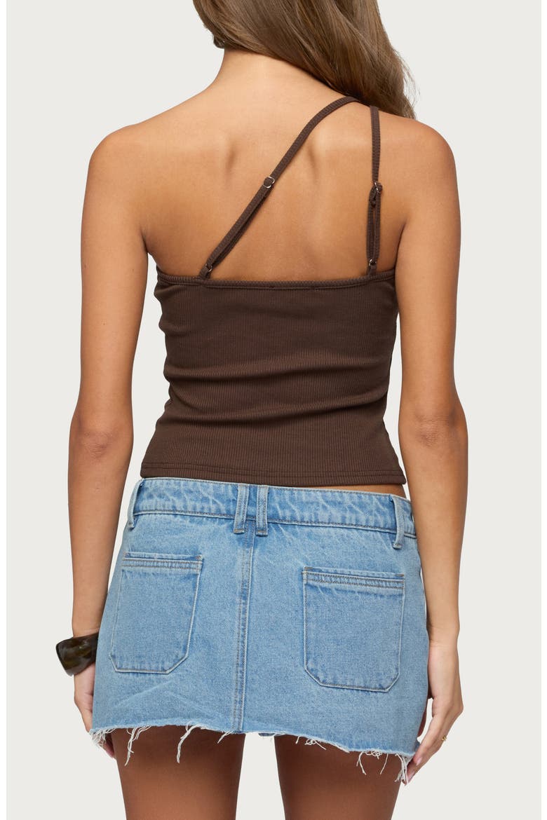 Calista O-Ring One-Shoulder Rib Crop Top, Alternate, color, BROWN