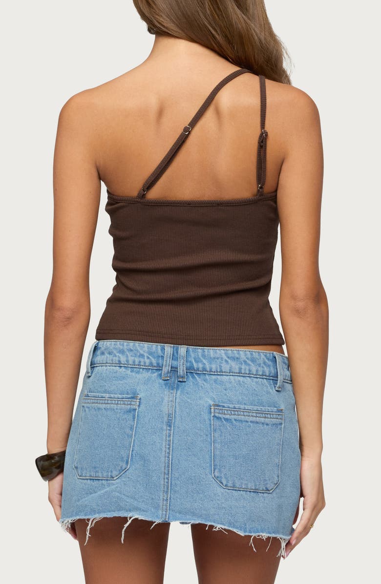 EDIKTED Calista O-Ring One-Shoulder Rib Crop Top, Alternate, color, Brown