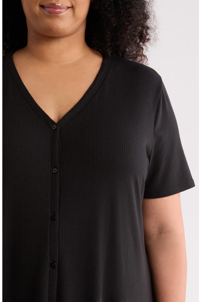 Ribbed V-Neck Dress, Alternate, color, BLACK