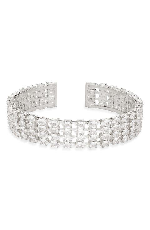 Teardrop Cubic Zirconia Three Row Cuff Bracelet
