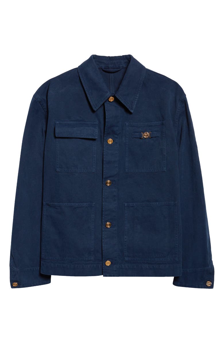 Versace Overdyed Cotton Canvas Chore Jacket, Main, color, Petrol Blue