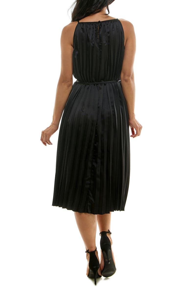 Pleated Midi Dress, Alternate, color, BLACK