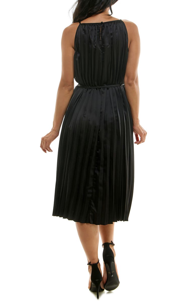 Nina Leonard Pleated Midi Dress, Alternate, color, Black