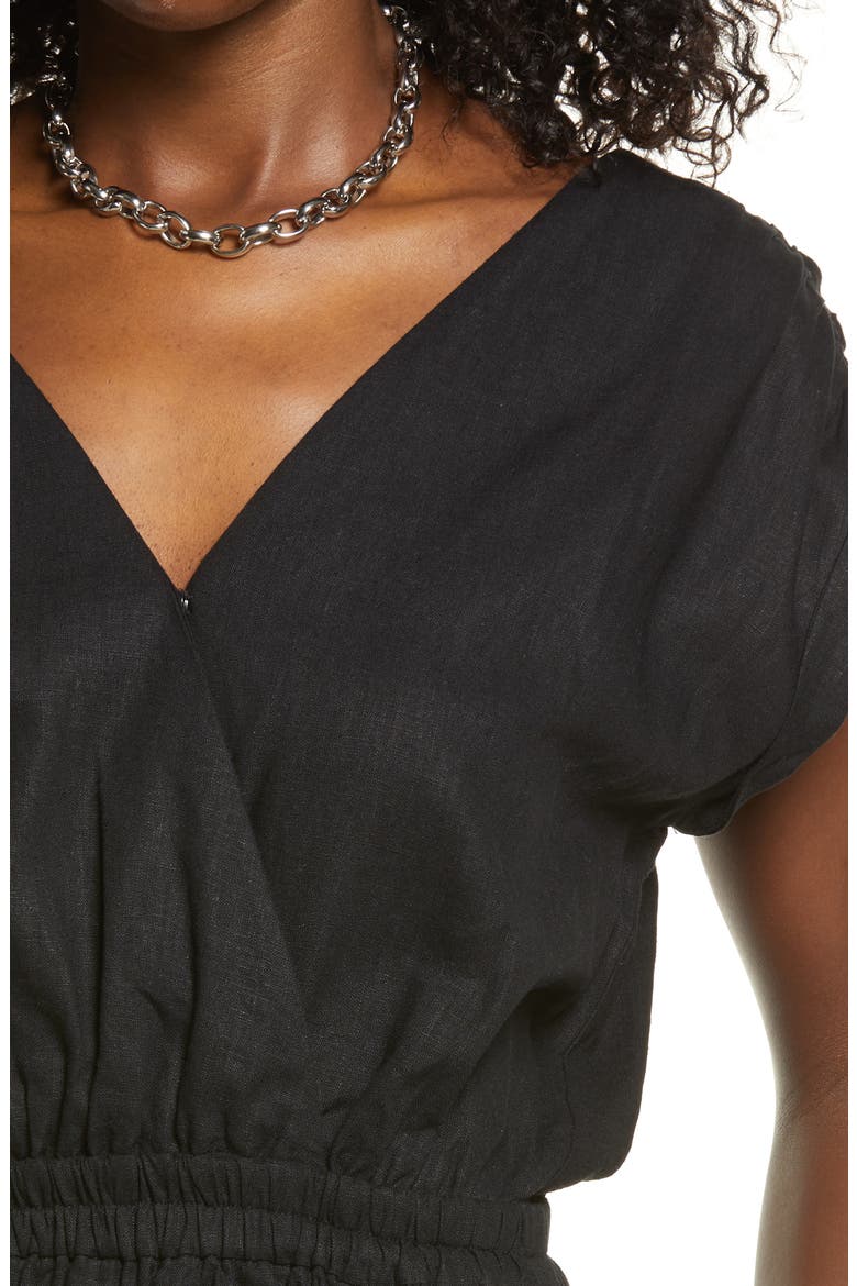 Linen Blend Romper, Alternate, color, BLACK