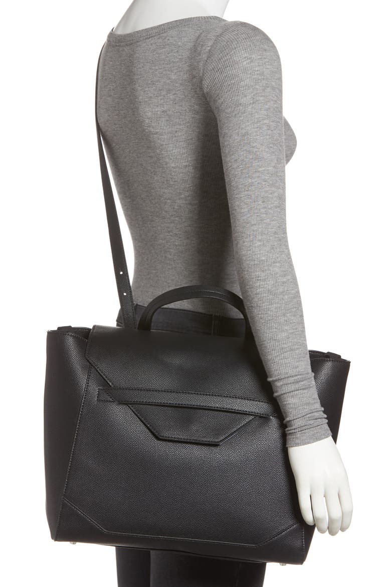 Convertible Faux Leather Diaper Tote, Alternate, color, BLACK
