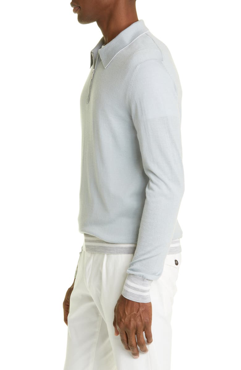 Eleventy Tipped Long Sleeve Merino Wool & Silk Zip Polo Sweater, Alternate, color, 