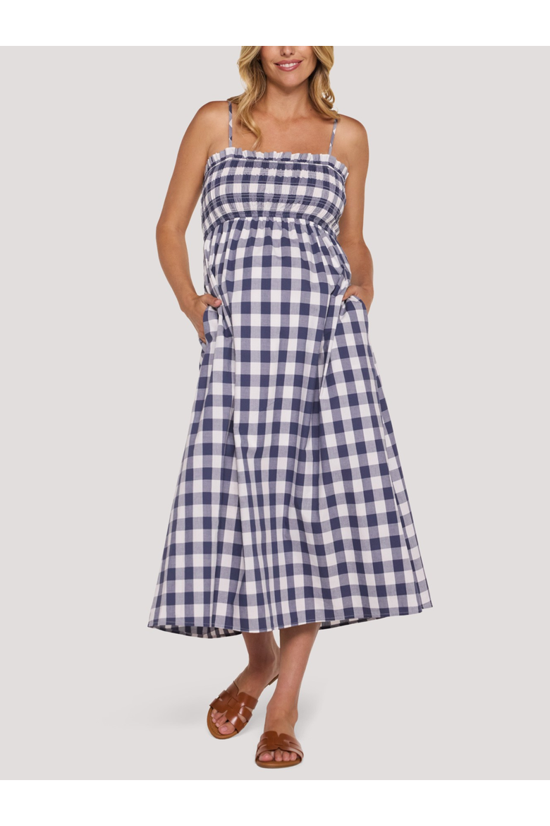 Smocked Maxi Dress With Removable Straps, Alternate, color, Blue & White Check
