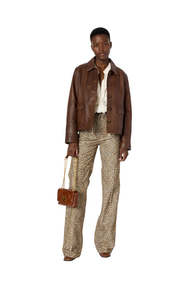 GERARD DAREL Anna Leopard Print Wide Leg Jeans, Alternate, color, Brown