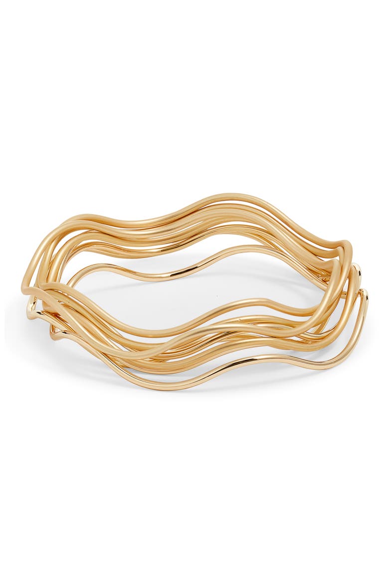 Set of 8 Wavy Bangles, Main, color, GOLD