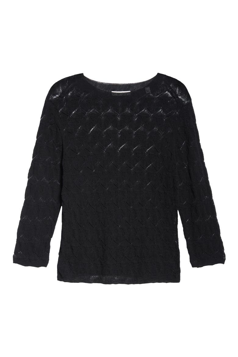 Long Sleeve Cotton Lace Top, Alternate, color, BLACK