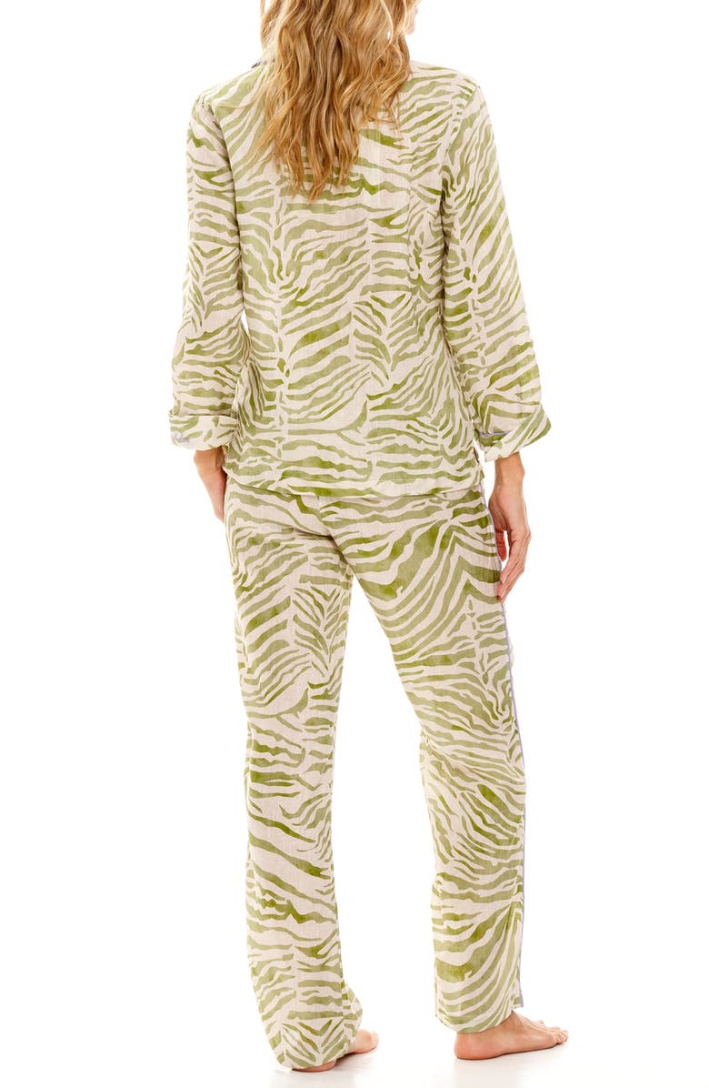 The Lazy Poet Emma Olive Zebra Linen Pajamas, Alternate, color, Green