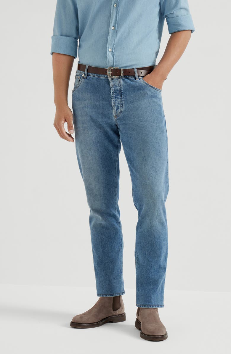 Brunello Cucinelli Slim fit five-pocket trousers, Alternate, color, Light Denim