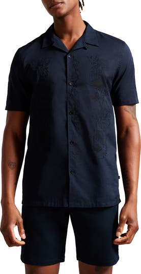 Ted Baker London Ranney Embroidered Cotton Short Sleeve Button-Up Shirt ...
