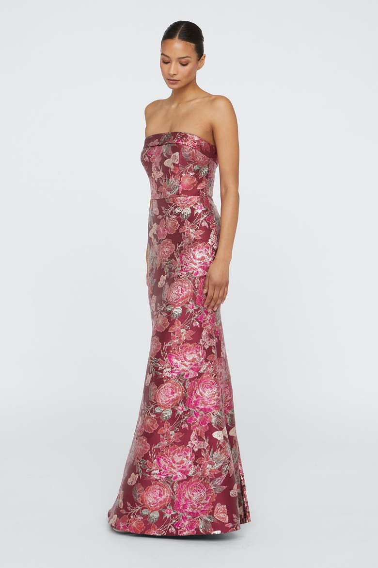 Haven Strapless Gown, Alternate, color, Barley / Scarlet