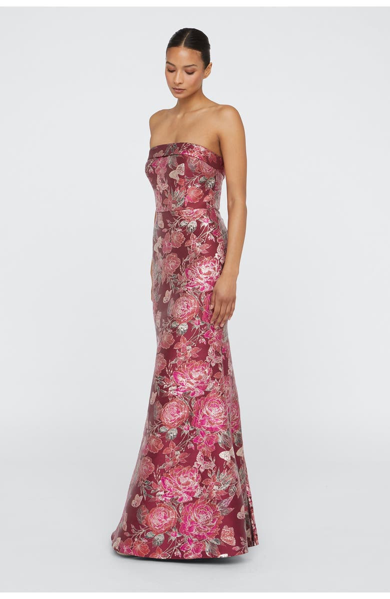 Theia Haven Strapless Gown, Alternate, color, Barley / Scarlet