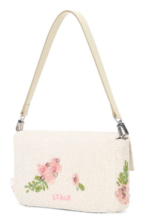 Staud Timmy Leather-trimmed Beaded Satin Shoulder Bag In Magnolia