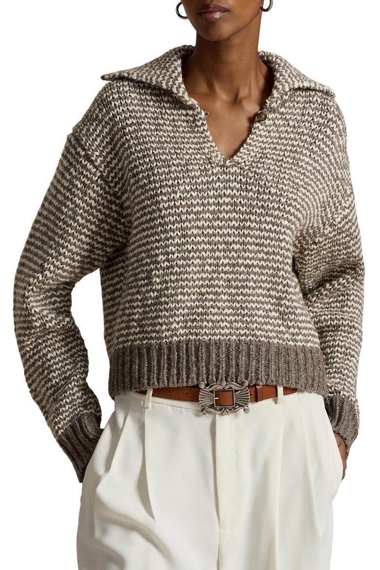Striped Cotton & Wool Blend Sweater, Main, color, STONE GREY/ CREAM STRIPE