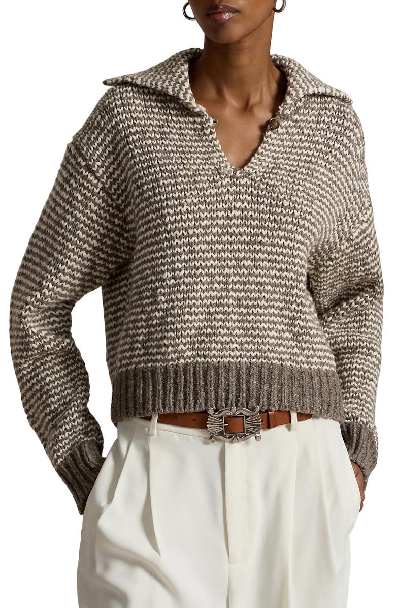 Polo Ralph Lauren Striped Cotton & Wool Blend Sweater, Main, color, Stone Grey/ Cream Stripe