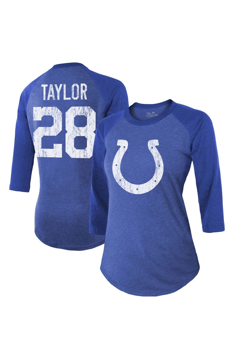 Majestic Threads Women's Majestic Threads Jonathan Taylor Royal Indianapolis Colts Player Name & Number Raglan Tri-Blend 3/4-Sleeve T-Shirt, Main, color, Royal