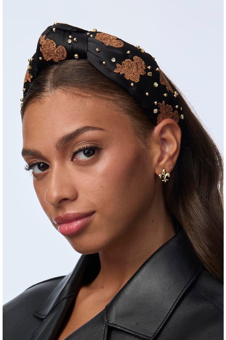 Embellished Lace Knotted Headband, Alternate, color, CARAMEL JET