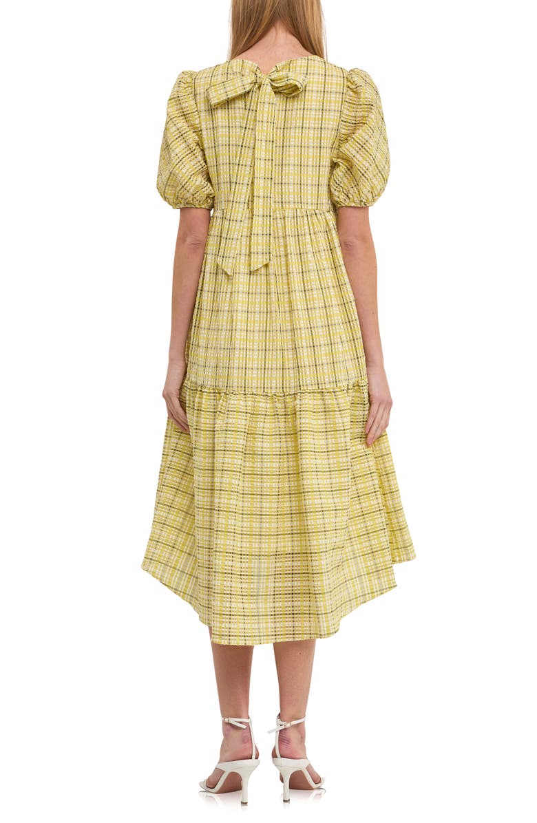 English Factory Plaid Tiered Ruffle Cotton Blend Dress, Alternate, color, Lime