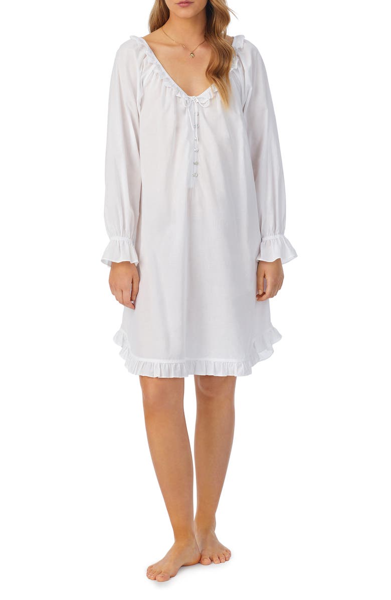 Eileen West Ruffle Cotton Nightgown, Main, color, White
