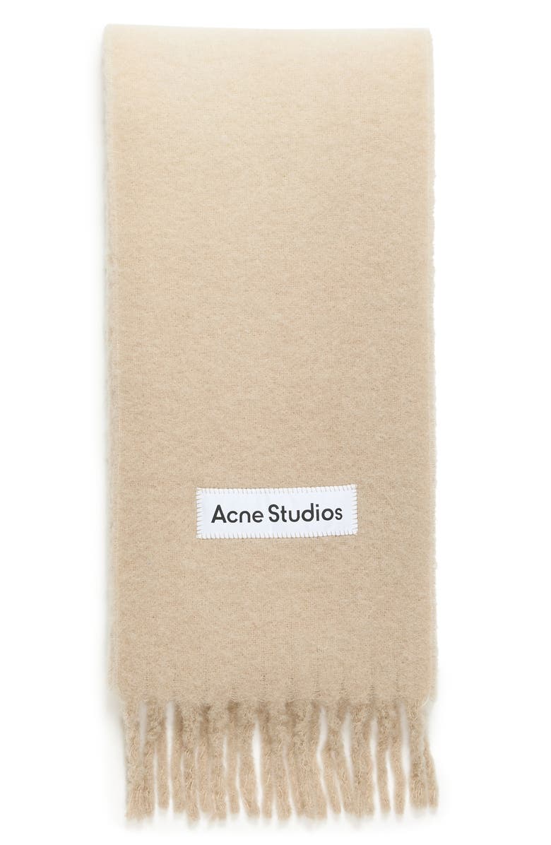 Acne Studios Vally Dip Dye Alpaca & Wool Blend Fringe Scarf, Main, color, Light Beige