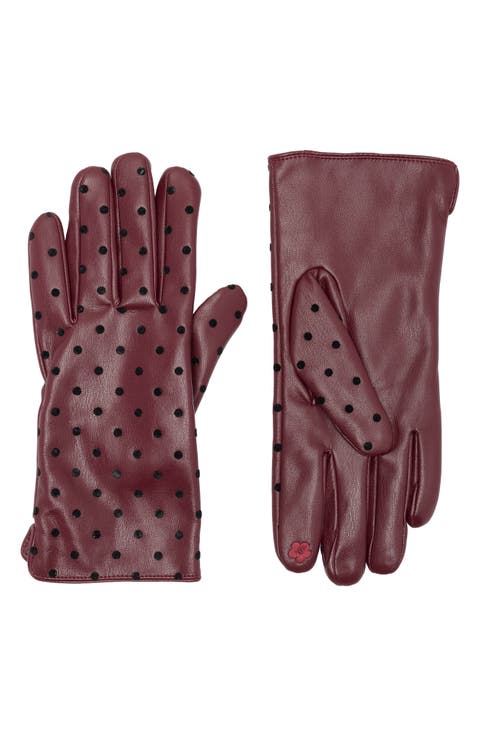 Flock Dotted Faux Leather Gloves