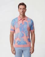 Lords of Harlech Monstera Floral Mens Merino Silk Cashmere Polo