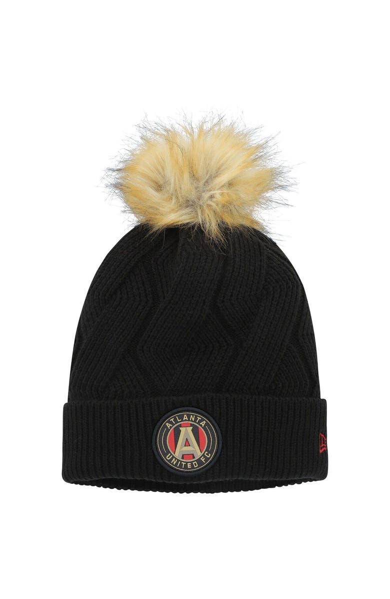 New Era Women's New Era Black Atlanta United FC Snowy Cuffed Knit Hat with Pom, Main, color, 