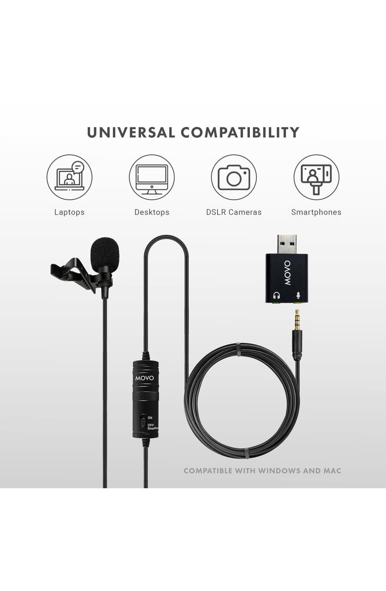 MOVO Universal USB Computer Microphone with USB Adapter Compatible with Laptop, PC and Mac, Smartphones, Cameras, Alternate, color, Black