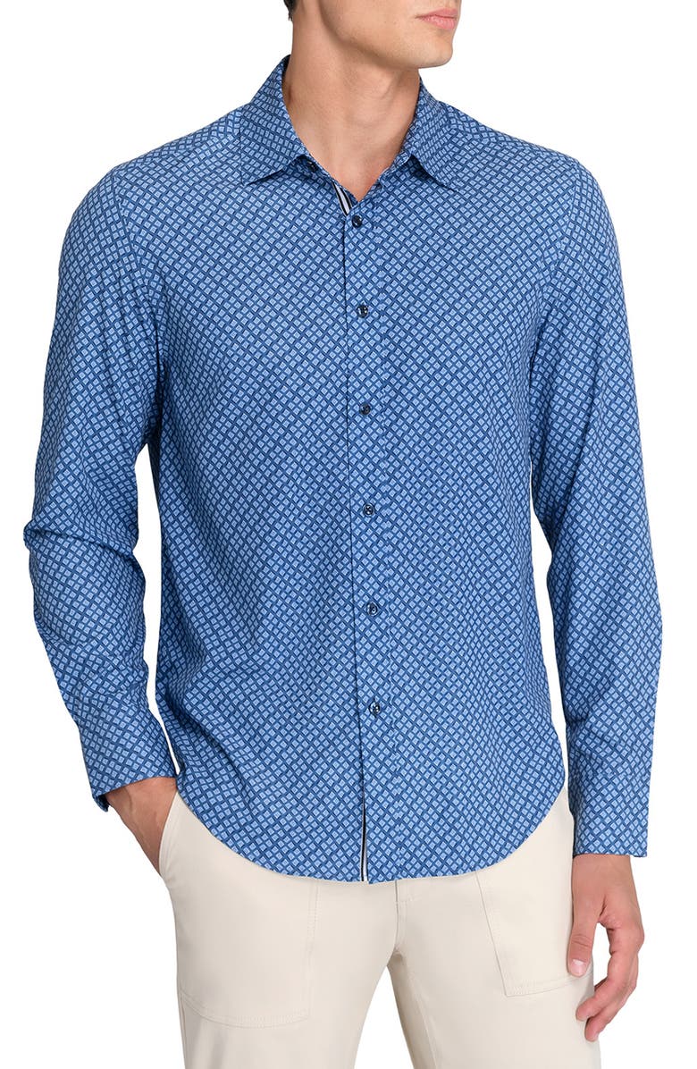 Brooklyn Brigade Mini Diamond Print Woven Long Sleeve Basic, Main, color, Navy/Blue